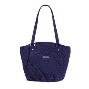 Vera Bradley Classic Navy Blue Microfiber Glenna Quilted Tote Bag